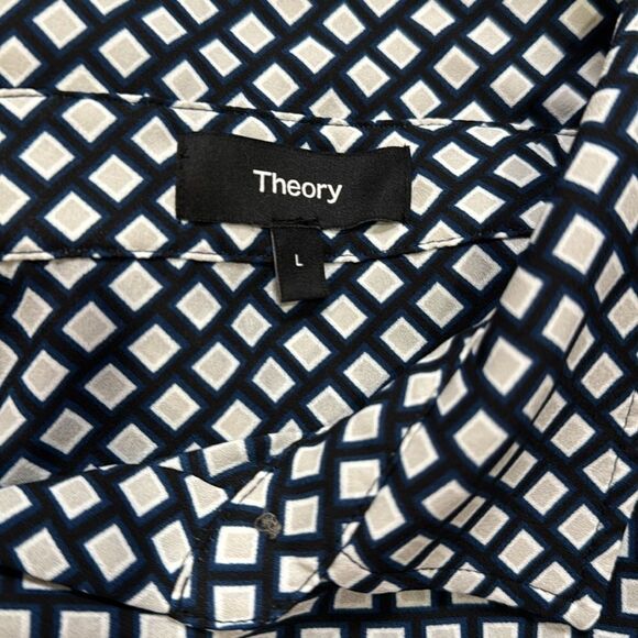 THEORY GEO PRINT BOYFRIEND SHIRT. SAPPHIRE MULTI ( GREY AND BLUE) - Picture 8 of 9